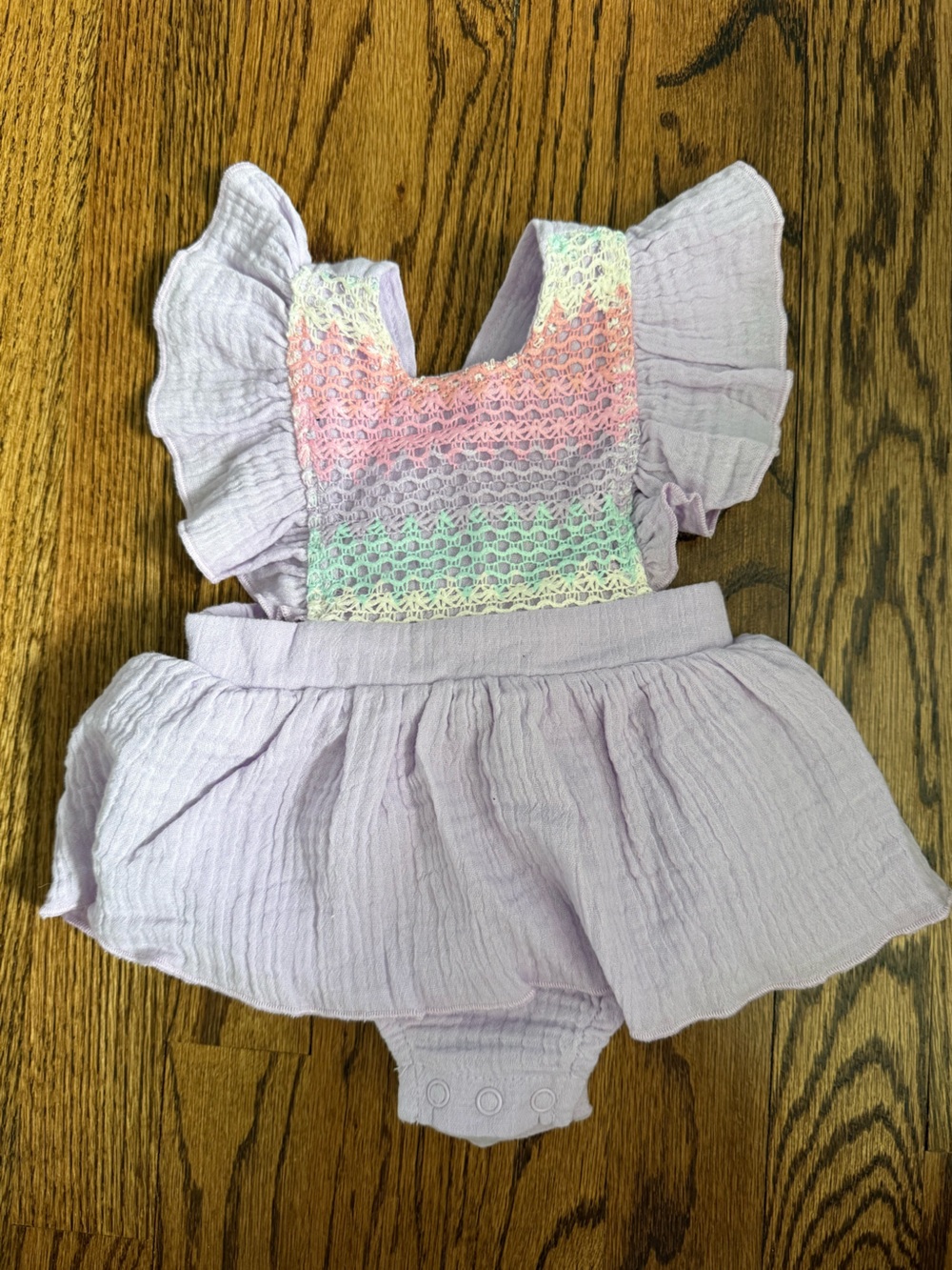 Lilac Ruffled Baby Dress with Pastel Rainbow Crochet